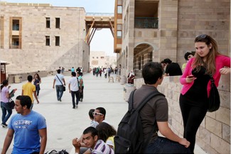 Students talked during a break in classes at the American University of Cairo in New Cairo, Egypt. 