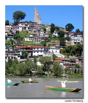 A massive statue of Mexican revolutionary hero Jos Mara Morelos tops the island of Janitzio, in Lake Ptzcuaro.