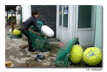 A female diver hard at work